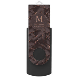 Chocolate Brown & Rose Gold Abstract Wave Pattern Flash Drive