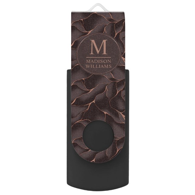 Chocolate Brown & Rose Gold Abstract Wave Pattern Flash Drive (Front Vertical)