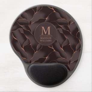 Chocolate Brown & Rose Gold Abstract Wave Pattern Gel Mouse Pad