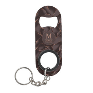 Chocolate Brown & Rose Gold Abstract Wave Pattern Keychain Bottle Opener
