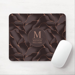 Chocolate Brown & Rose Gold Abstract Wave Pattern Mouse Pad
