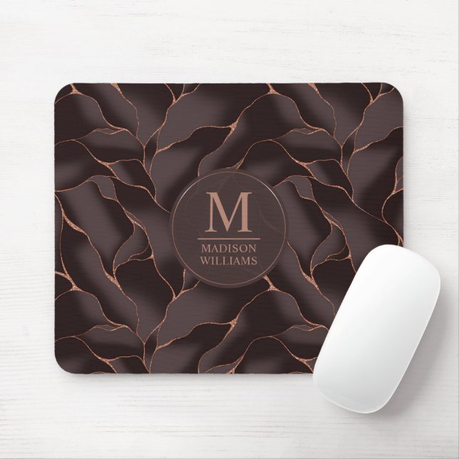 Chocolate Brown & Rose Gold Abstract Wave Pattern Mouse Pad (With Mouse)