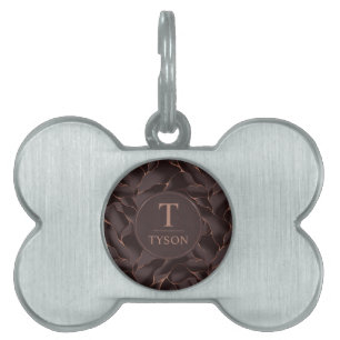 Chocolate Brown & Rose Gold Abstract Wave Pattern Pet ID Tag