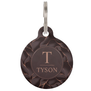Chocolate Brown & Rose Gold Abstract Wave Pattern Pet ID Tag