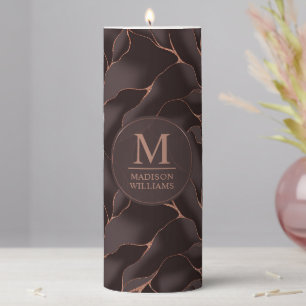 Chocolate Brown & Rose Gold Abstract Wave Pattern Pillar Candle