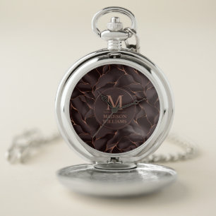 Chocolate Brown & Rose Gold Abstract Wave Pattern Pocket Watch
