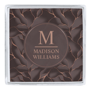 Chocolate Brown & Rose Gold Abstract Wave Pattern Silver Finish Lapel Pin