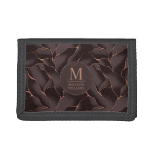 Chocolate Brown & Rose Gold Abstract Wave Pattern Tri-fold Wallet