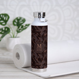 Chocolate Brown & Rose Gold Abstract Wave Pattern Water Bottle