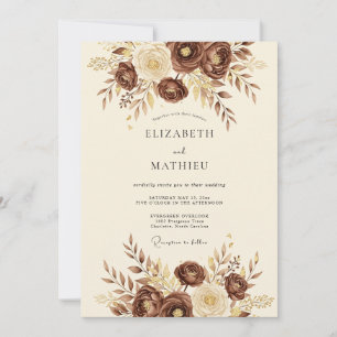 Chocolate Brown Rustic Woodland Wedding Invitation