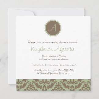Chocolate Brown/Sage Damask Wedding Shower Invitation