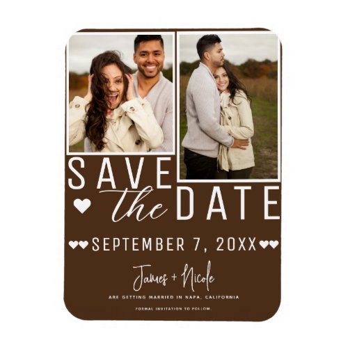 Chocolate Brown Save the Date 2 Photo Wedding Magnet