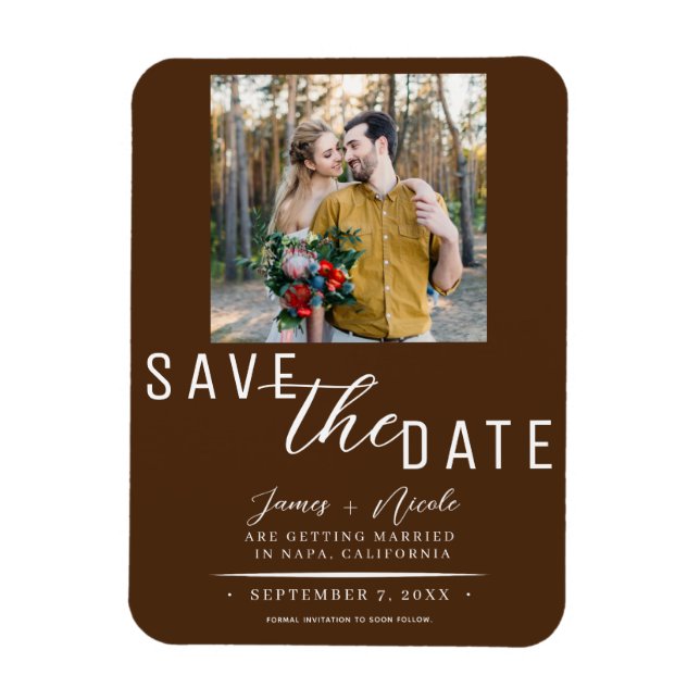 Chocolate Brown Save the Date Photo Wedding Magnet (Vertical)