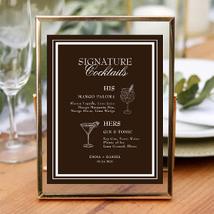 Chocolate Brown Signature Cocktails Wedding Bar Menu
