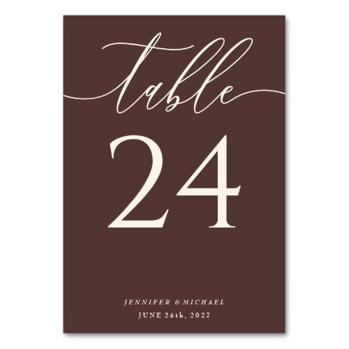 Chocolate Brown Simple Elegant Seating Table Number