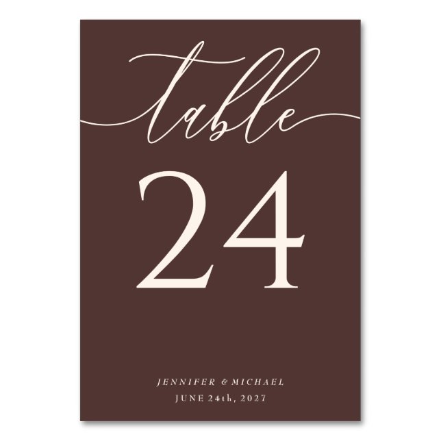 Chocolate Brown Simple Elegant Seating Table Number (Front)