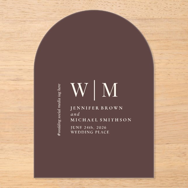 Chocolate Brown Simple Formal Wedding Acrylic Invitations (Front)