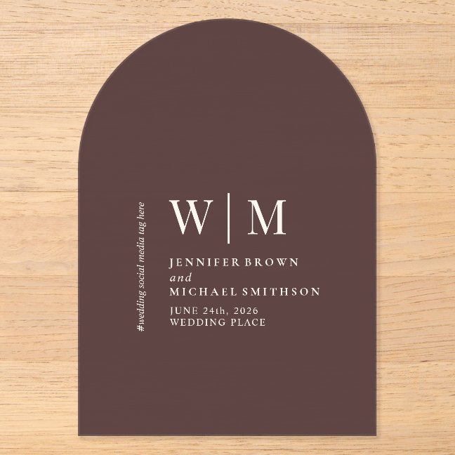 Chocolate Brown Simple Formal Wedding Acrylic Invitations