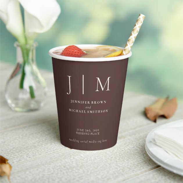 Chocolate Brown Simple Minimal Drink Wedding Paper Cups