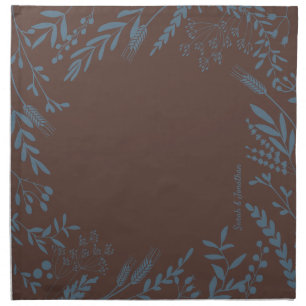 Chocolate Brown Slate Blue Modern Quirky Floral Cloth Napkin