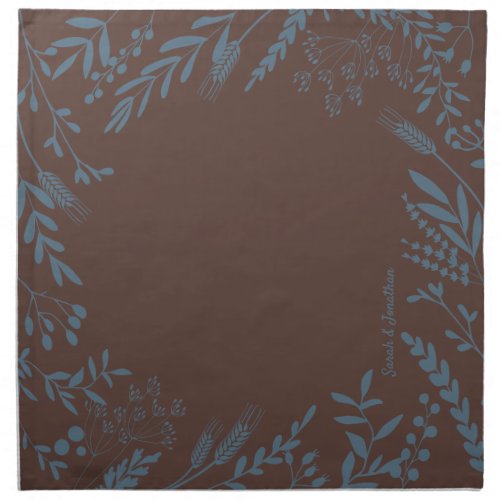 Chocolate Brown Slate Blue Modern Quirky Floral Cloth Napkin