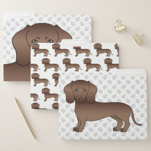 Chocolate Brown Smooth Hair Dachshund Cartoon Dog File Folder