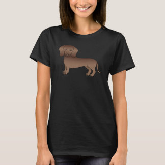 Chocolate Brown Smooth Hair Dachshund Cartoon Dog T-Shirt