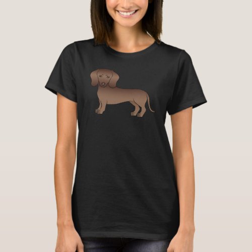 Chocolate Brown Smooth Hair Dachshund Cartoon Dog T_Shirt