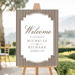 Chocolate Brown Striped Wedding Welcome Sign