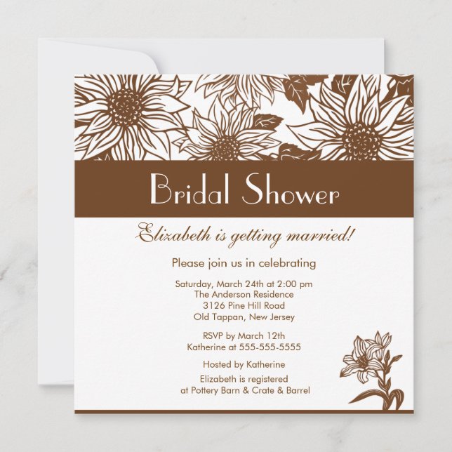 Chocolate Brown Sunflower Bridal Shower Invitation (Front)