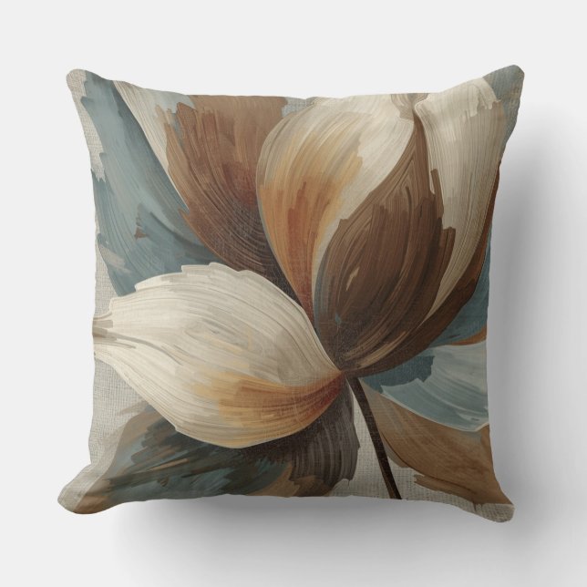 Chocolate Brown Teal Blue Cocoa Rustic Floral Throw Pillow (Front)