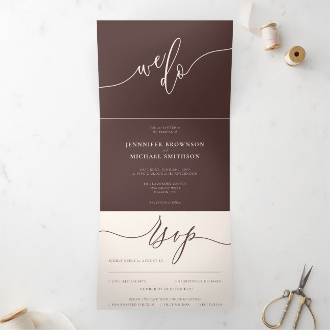 Chocolate Brown Wedding extra we do All In One Tri-Fold Invitation