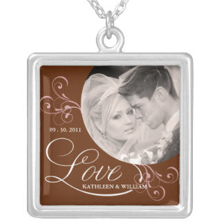 Chocolate Brown Wedding Photo Pendant Necklace