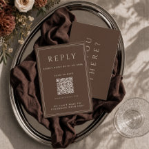 Chocolate brown Wedding RSVP Card with QR Code