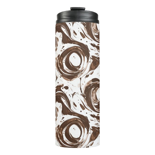 Chocolate Brown White Candy Swirls Thermal Tumbler (Front)