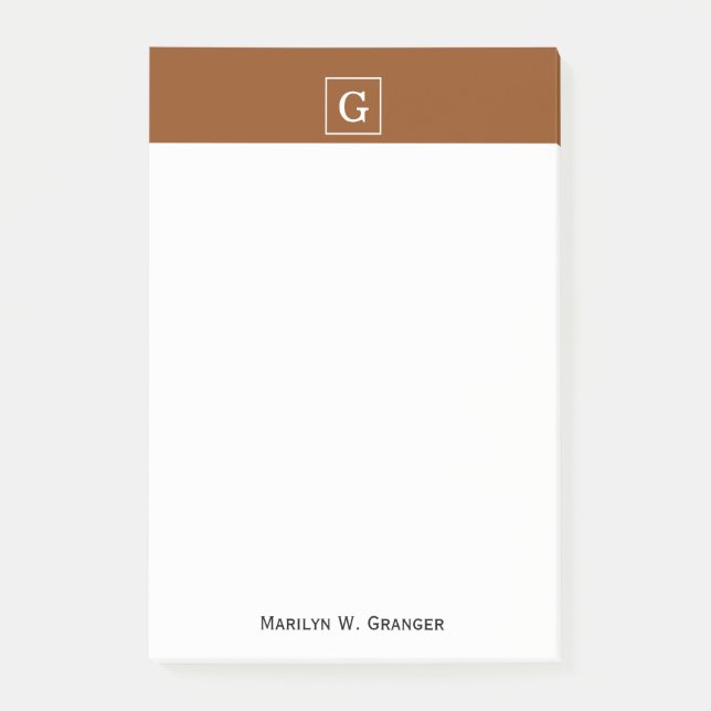 Chocolate Brown White Framed Initial Monogram Post-it Notes (Front)