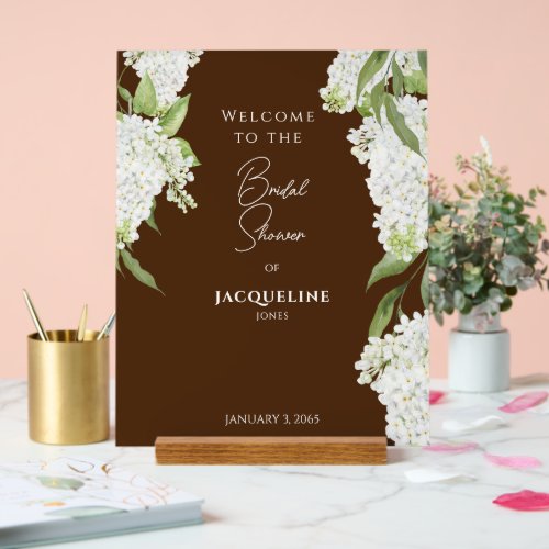 Chocolate Brown White Hydrangeas Shower Welcome Acrylic Sign