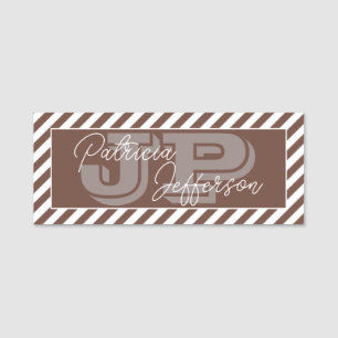 Chocolate Brown White Striped Monogram Name Tag