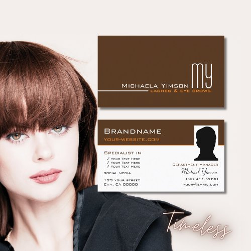 Chocolate Brown White with Monogram and Photo Business Card