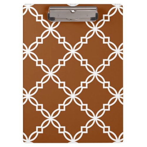 Chocolate Brown Wht Large Fancy Quatrefoil Pattern Clipboard