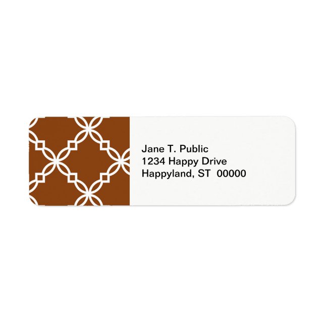 Chocolate Brown Wht Large Fancy Quatrefoil Pattern Label (Front)