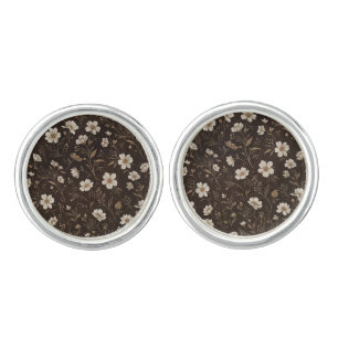 Chocolate Brown Wildflower Cufflinks