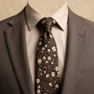 Chocolate Brown Wildflower Neck Tie