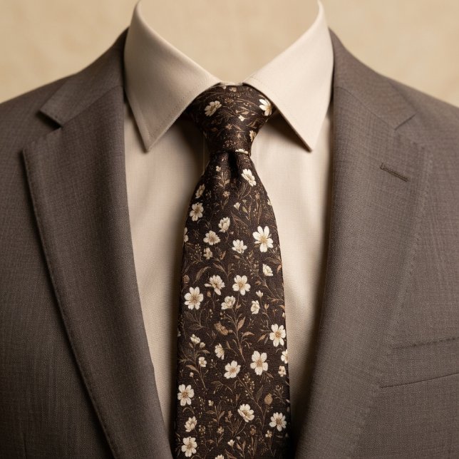 Chocolate Brown Wildflower  Neck Tie (Creator Uploaded)