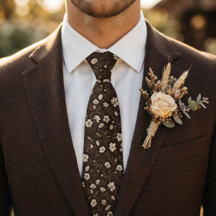 Chocolate Brown Wildflower Neck Tie
