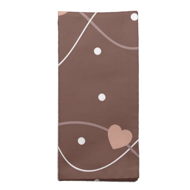 Chocolate Brown with Pink Hearts Pattern Cloth Napkin (Folded)