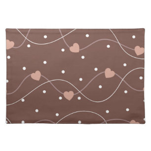 Chocolate Brown with Pink Hearts Pattern Cloth Placemat