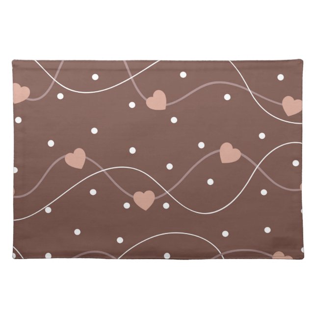 Chocolate Brown with Pink Hearts Pattern Cloth Placemat (Front)