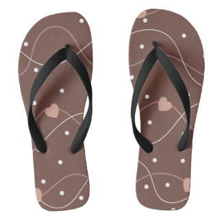 Chocolate Brown with Pink Hearts Pattern Flip Flops