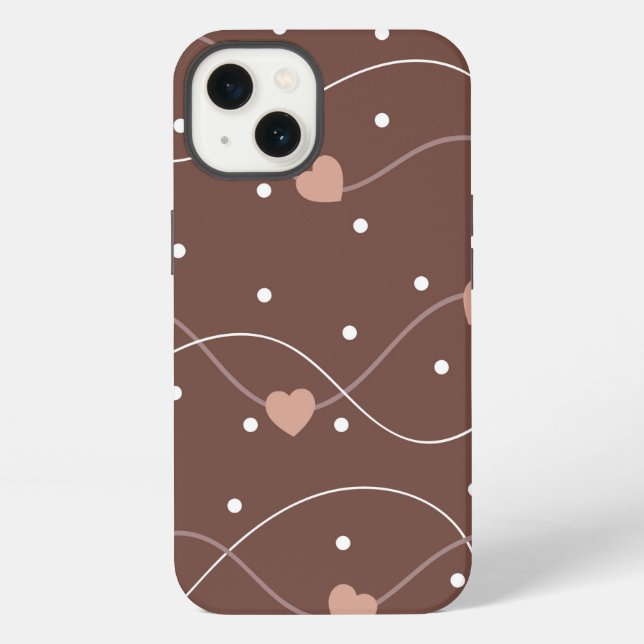 Chocolate Brown with Pink Hearts Pattern Iphone Case (Back)